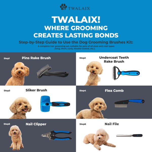 Twalaix 6-in-1 Ultimate Pet Grooming Brushes Kit | Complete Tool Kit to Groom Your Pet - Image 2