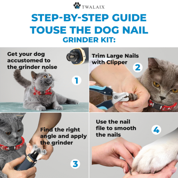 Twalaix 3-in-1 Ultimate Paw Care Kit For All Sizes | Quiet, Safe, Professional Nail Grinder, Clipper, File - Image 6